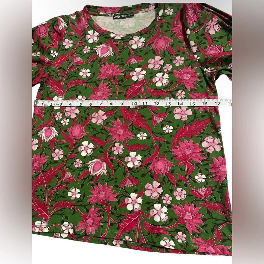 Zara blouse floral tie sleeve color:green/pink Size:S - Picture 7 of 8